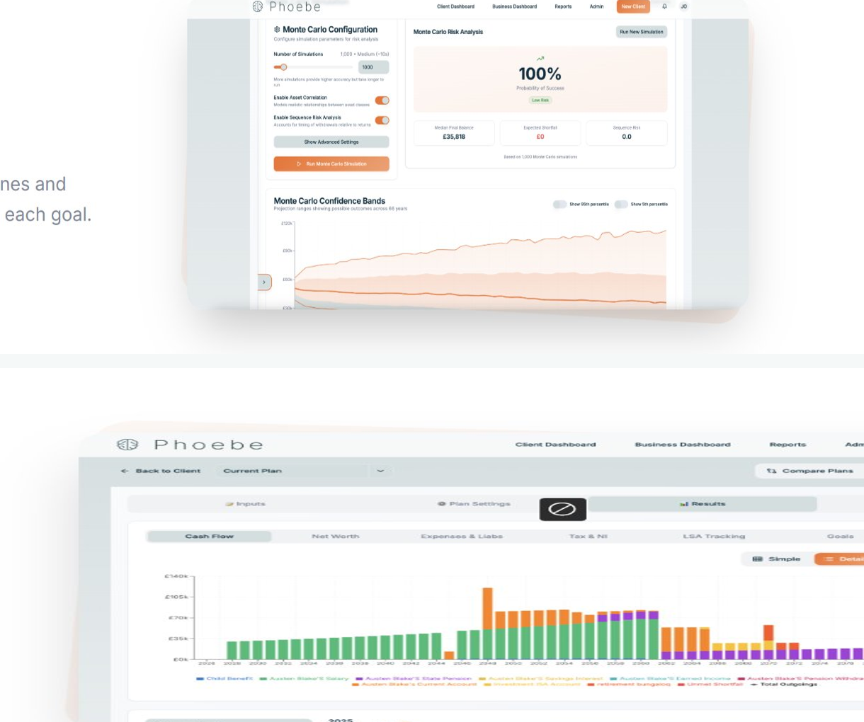 Phoebe scenario comparison and inheritance tax analysis screens